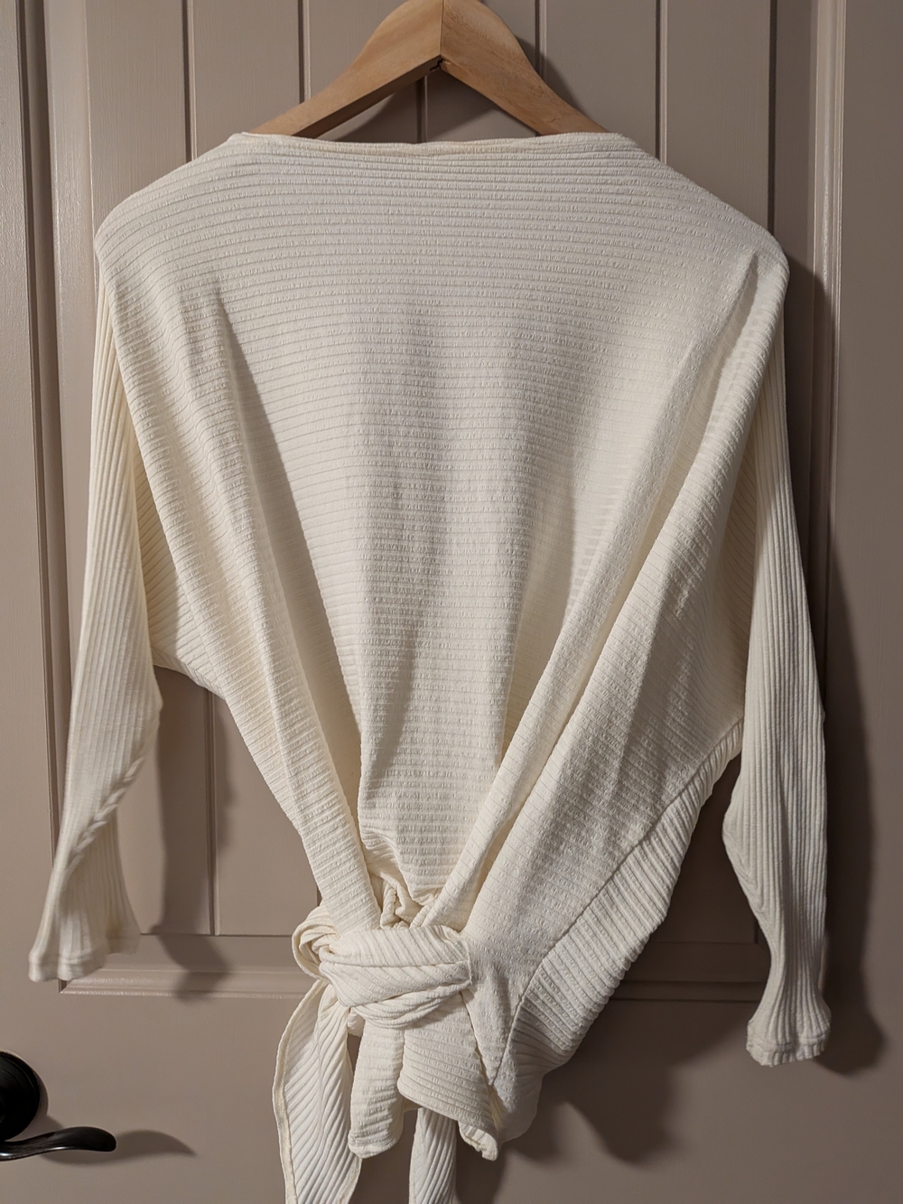 Hackwith Designs Cream Ribbed Reversible Wrap Top Made In USA - Picture 2 of 7